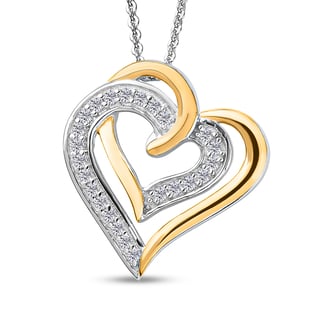 ELANZA Simulated Diamond Heart Pendant With Chain ( Size 20)  in Two Tone Overlay Sterling Silver
