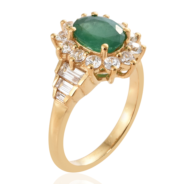 AA Kagem Zambian Emerald (Ovl), Natural Cambodian Zircon Ring in 14K Gold Overlay Sterling Silver 2.350 Ct.