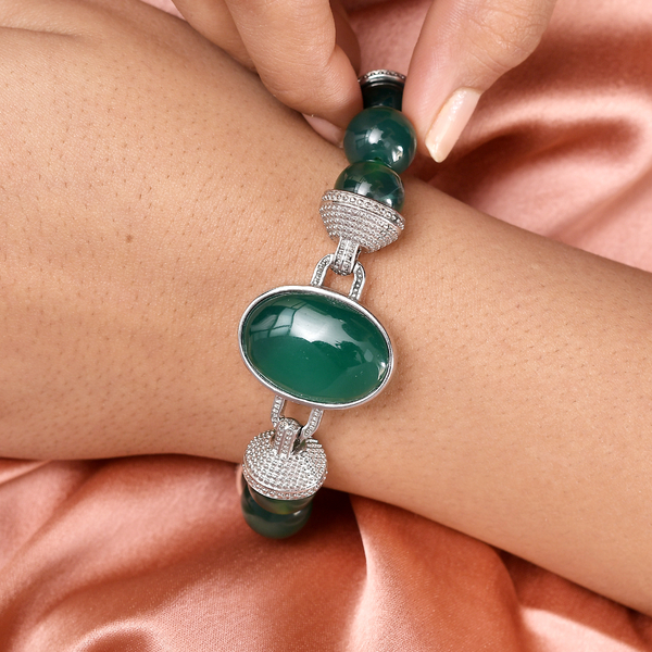 Green Onyx Bracelet (Size - 7.5 with Extender) in Stainless Steel 20.60 Ct.