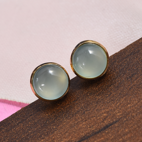 Aqua Chalcedony 2.75 Ct Silver Solitaire Stud Earrings in Gold Overlay (with Push Back)