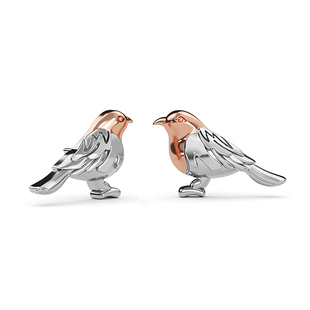 The National Bird - Rose Gold and Platinum Overlay Sterling Silver Robin Stud Earrings (with Push Ba