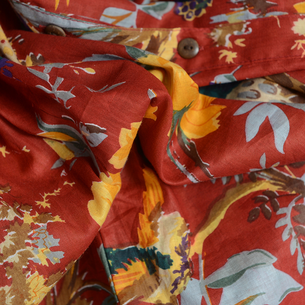 100% Cotton Red, Yellow and Multi Colour Flower, Leaves and Bird Pattern Apparel (Size 77x60 Cm)