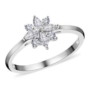 ELANZA Simulated Diamond Floral Ring in Rhodium Overlay Sterling Silver