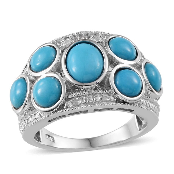 Arizona Sleeping Beauty Turquoise (Ovl 0.75 Ct), Diamond Ring in Platinum Overlay Sterling Silver 3.