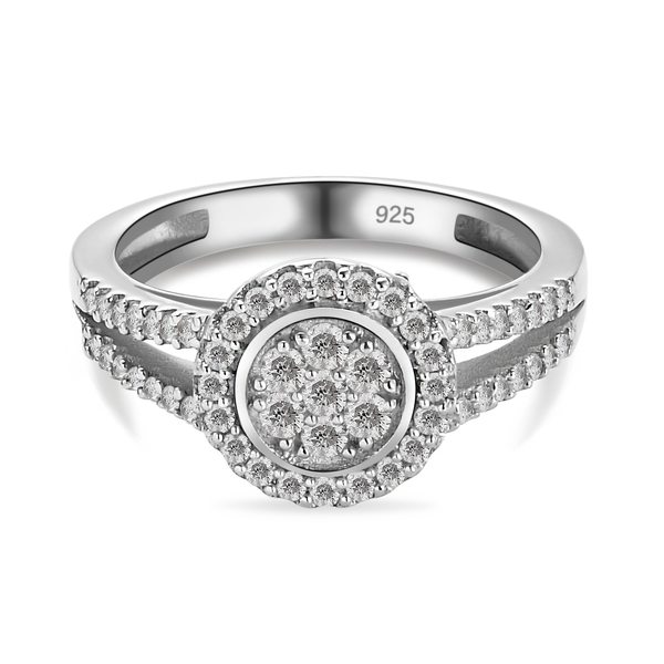 Diamond Cluster Ring in Platinum Overlay Sterling Silver 0.50 Ct