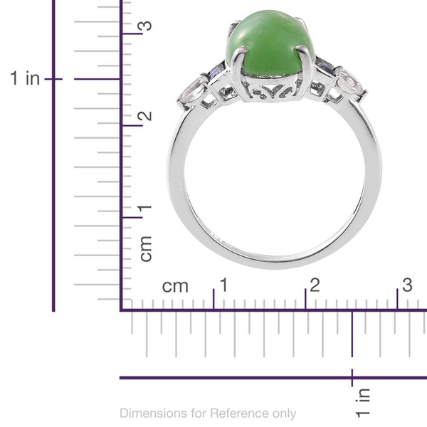Green Jade (Ovl 6.00 Ct), Iolite and White Topaz Ring in Platinum Overlay Sterling Silver 6.520 Ct.