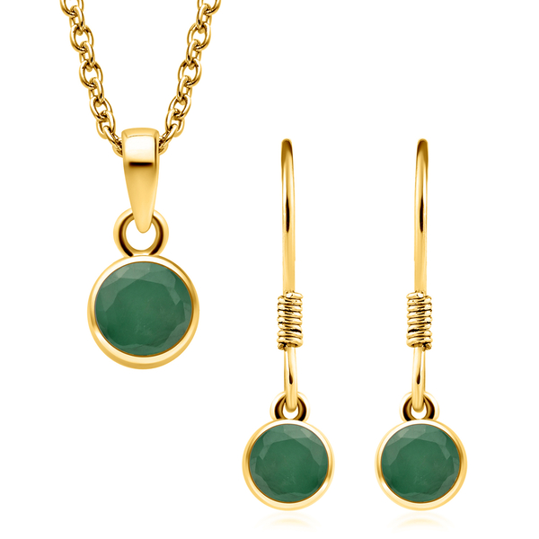 2 Piece Set - Socoto Emerald Pendant & Hook Earrings in 14K Gold Overlay Sterling Silver With Stainl