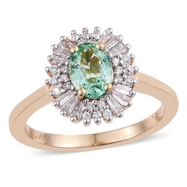 ILIANA 18K Yellow Gold 1 Carat AAA Boyaca Colombian Emerald Oval Halo Ring, Diamond SI G-H.