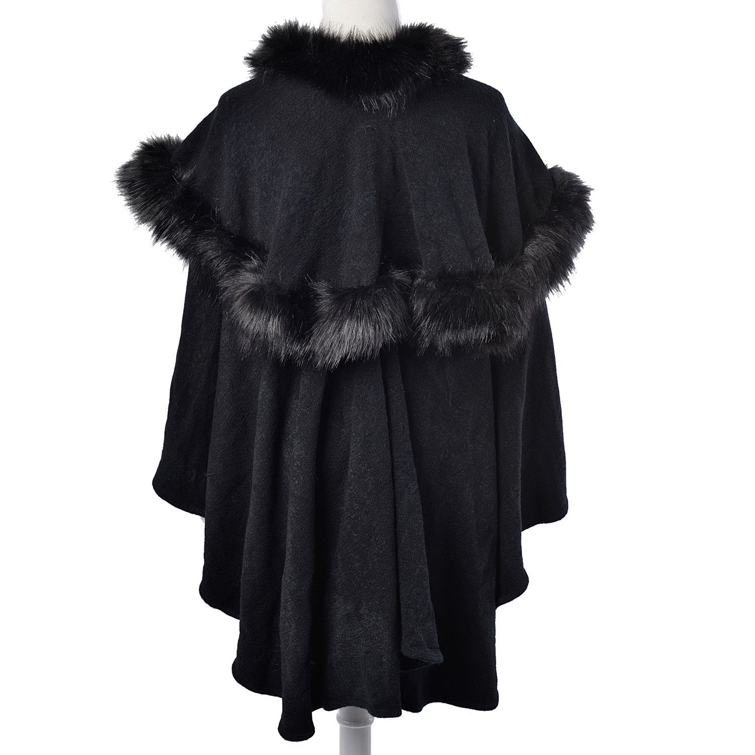 Black Colour Cape with Faux Fur Collar (Free Size)
