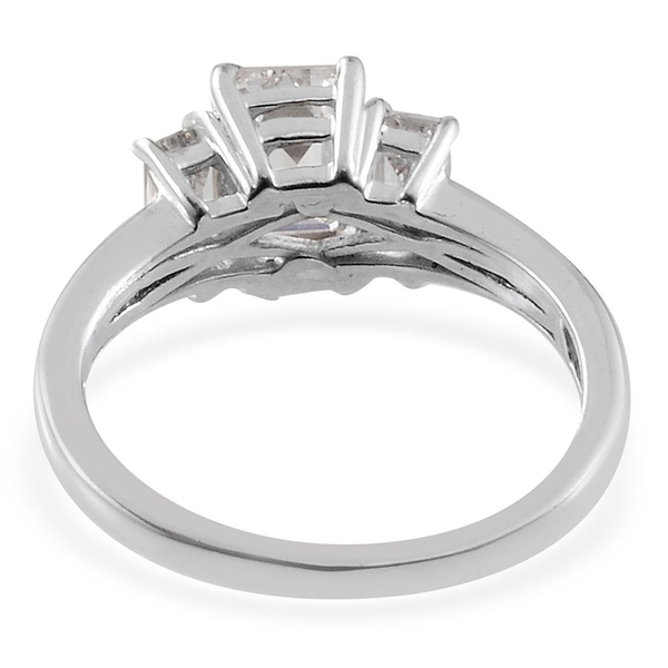 Lustro Stella - Platinum Overlay Sterling Silver (Oct) 3 Stone Ring Made with Finest CZ 1.560 Ct.