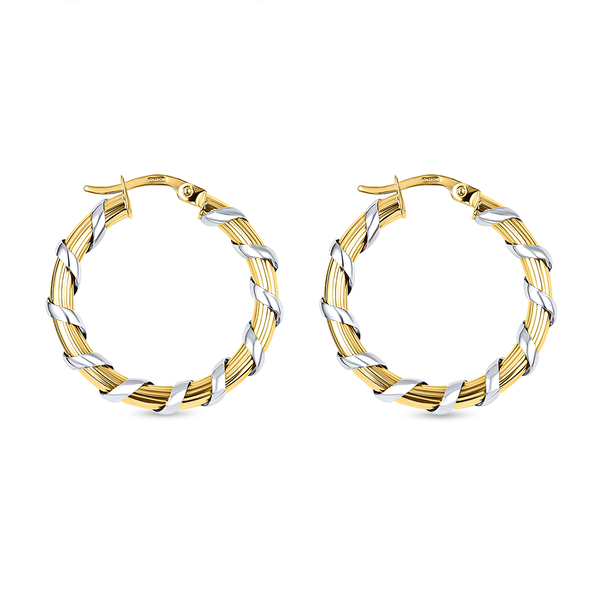 Hatton Garden Close Out Deal- 9K White & Yellow Gold Hoop Earrings (With Clasp), Gold Wt. 3.18 Gms