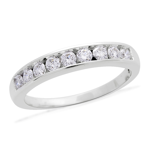 ILIANA 18K White Gold IGI Certified Diamond (Rnd) (SI/G-H) Half Eternity Band Ring 0.750 Ct.