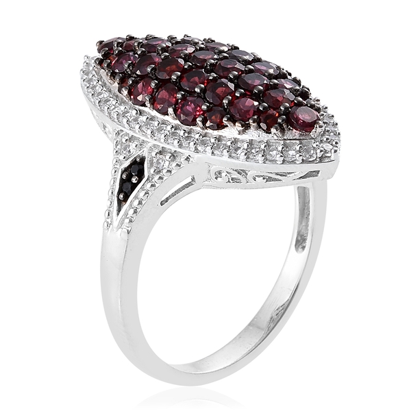 Arizona Anthill Garnet (Rnd), Boi Ploi Black Spinel and Natural Cambodian Zircon Ring in Platinum Overlay Sterling Silver 3.000 Ct.