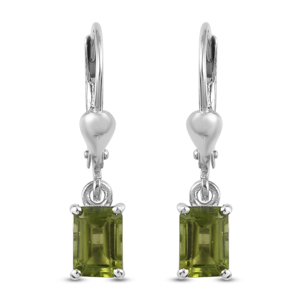 Hebei Peridot Lever Back Earrings in Platinum Overlay Sterling Silver 2.00 Ct.