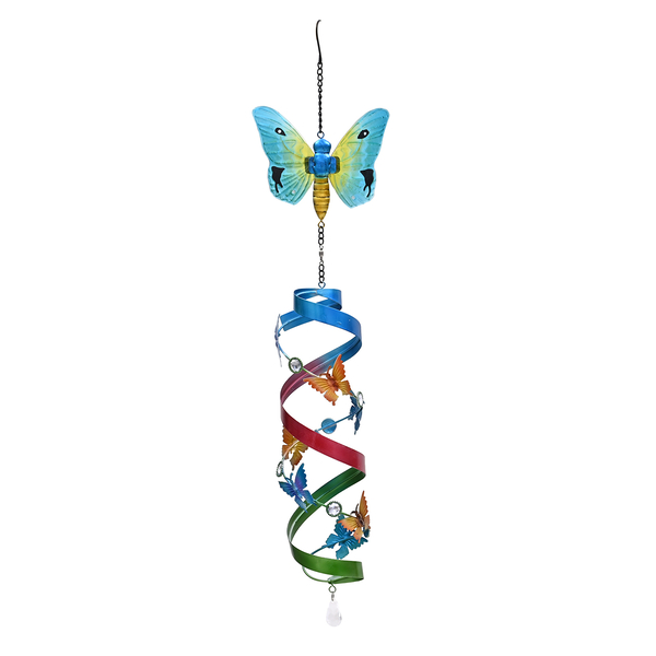 Green, Yellow and Multi Butterfly Spiral Wind Chime (Size 15x15x65 cm)