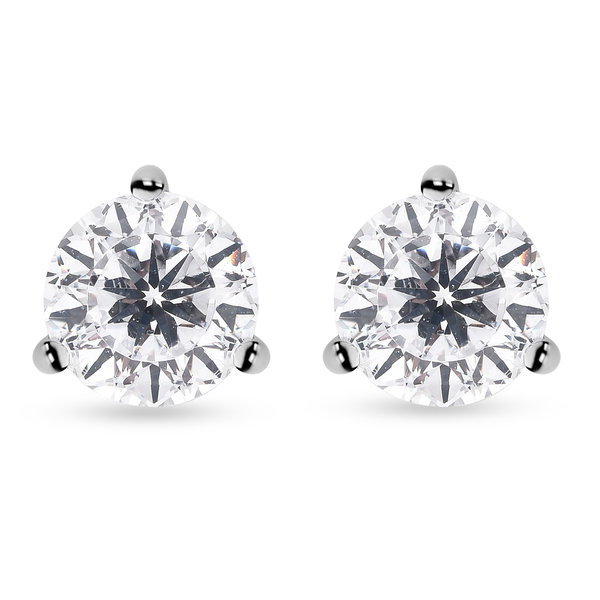 ELANZA Simulated Diamond Stud Earrings (With Push Back) in Rhodium Overlay Sterling Silver