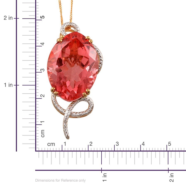 Padparadscha Colour Quartz (Mrq 33.00 Ct), Diamond Pendant With Chain in 14K Gold Overlay Sterling Silver 33.010 Ct.
