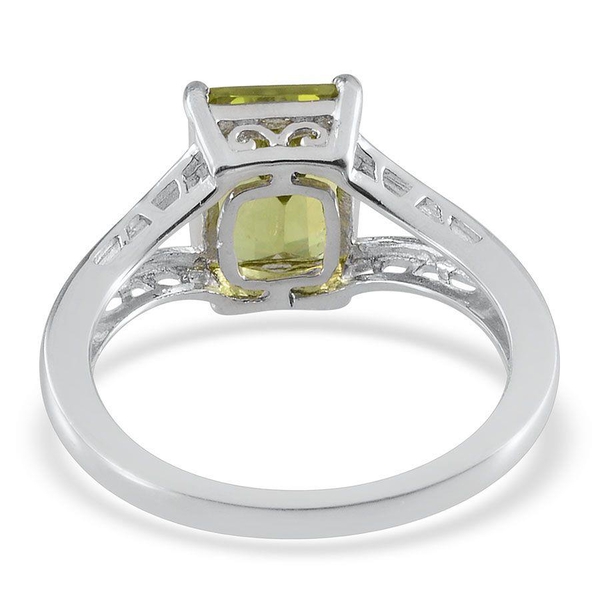 AA Hebei Peridot (Oct) Solitaire Ring in Platinum Overlay Sterling Silver 2.000 Ct.