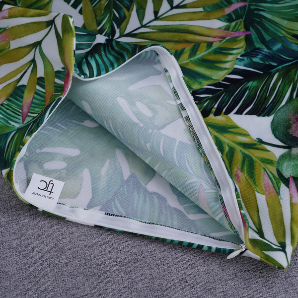 Set of 2 - Leaves Pattern Cushion Cover with Zipper Closure (Size 43x43cm) - White & Green
