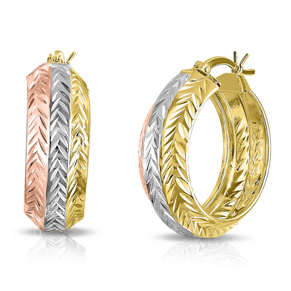 Tricolour Overlay Sterling Silver Hoop Earrings With Clasp.