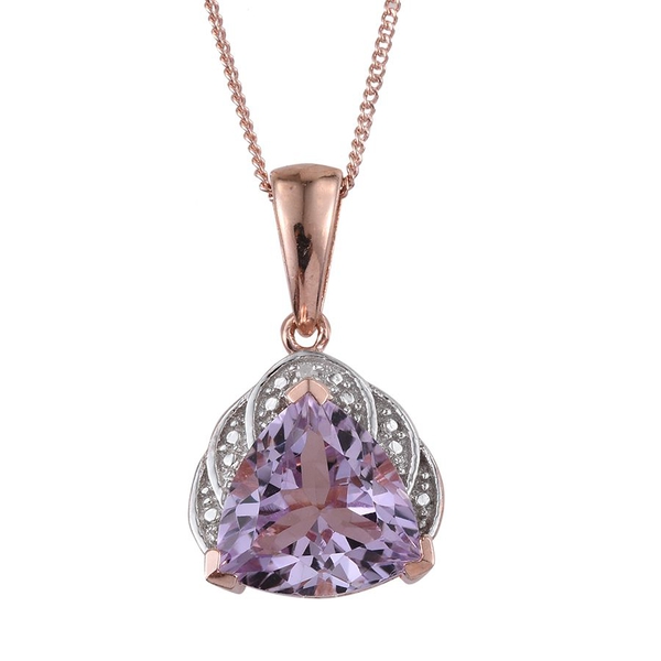 Rose De France Amethyst (Trl 3.00 Ct), Diamond Pendant With Chain in Rose Gold Overlay Sterling Silv