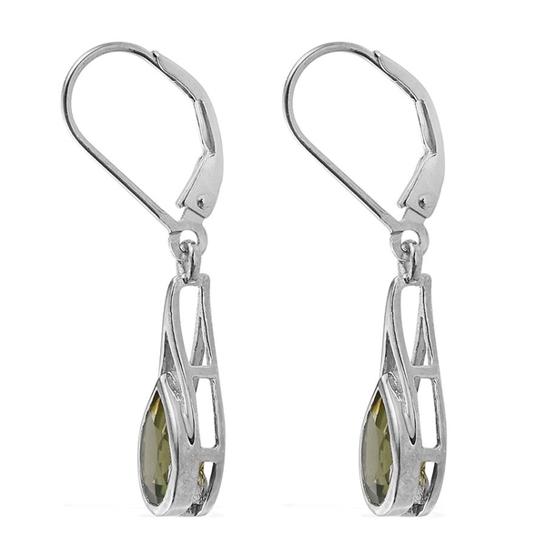 AA Hebei Peridot (Pear) Lever Back Earrings in Platinum Overlay Sterling Silver 2.500 Ct.