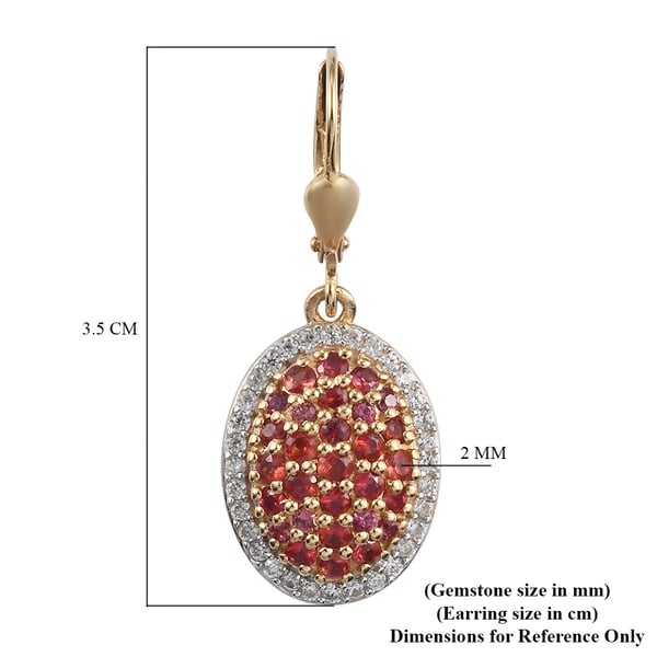 Red Sapphire and Natural Cambodian Zircon Cluster Earrings (with Lever Back) in 14K Gold Overlay Sterling Silver 2.52 Ct.