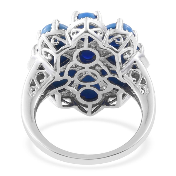 Ceruleite (Ovl), Diamond Flower Ring in Platinum Overlay Sterling Silver 5.500 Ct.