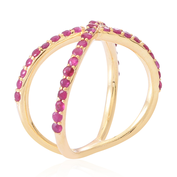 Ruby (Rnd) Criss Cross Ring in 14K Gold Overlay Sterling Silver 1.250 Ct.