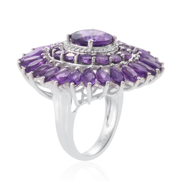 Amethyst (Rnd 3.25 Ct) Floral Ring in Platinum Overlay Sterling Silver 11.500 Ct. Silver wt 10.37 Gms.