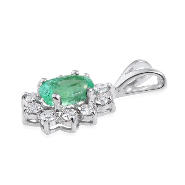 ILIANA 18K W Gold AAA Boyaca Colombian Emerald (Ovl), Diamond (SI-G-H) Pendant 1.000 Ct.