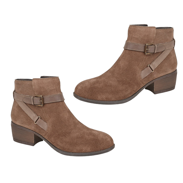 Lotus Dani Taupe Suede Ankle Boots with Wrap Around Buckle Details