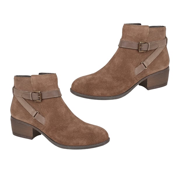 Lotus Dani Taupe Suede Ankle Boots with Wrap Around Buckle Details (Size 3)