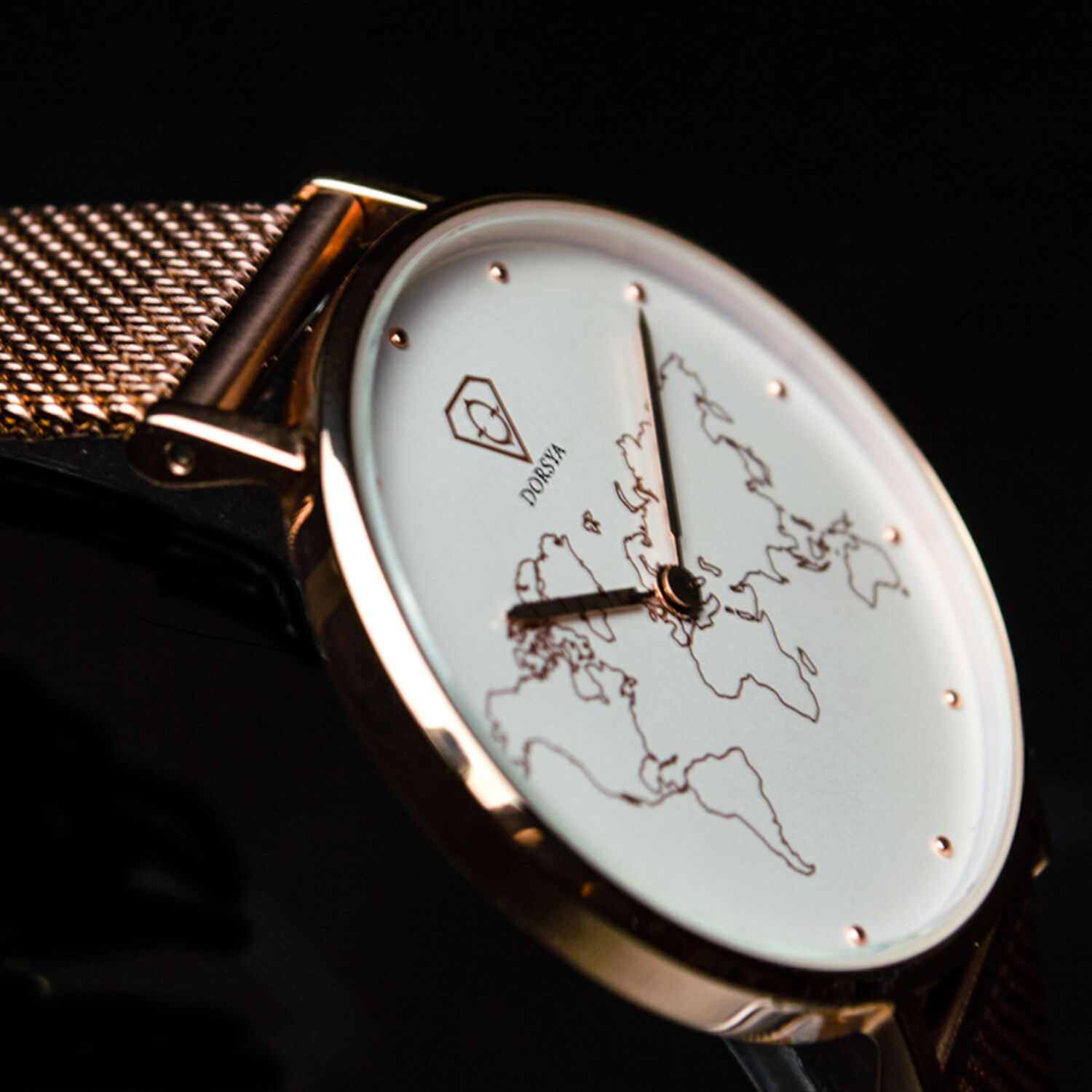 Abeona Carte du Monde Rose Gold Mesh Watch
