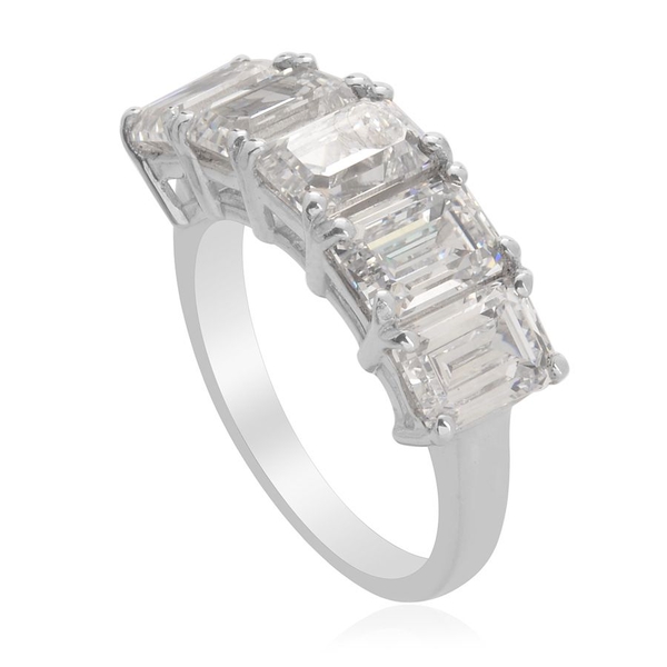 Lustro Stella - Platinum Overlay Sterling Silver (Oct) 5 Stone Ring Made with Finest CZ 5.300 Ct.