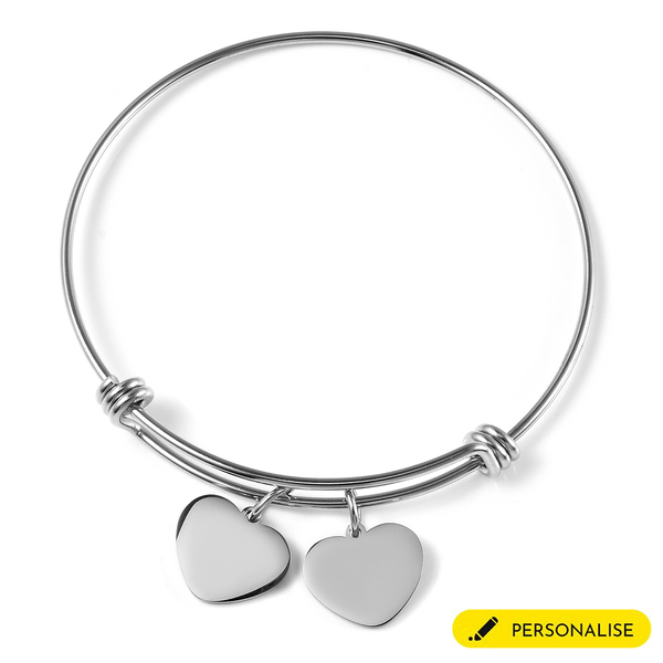 Heart Initial Bangle (Size 8) in Stainless Steel