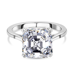 Moissanite (Asscher Cut) Solitaire Ring in Rhodium Overlay Sterling Silver 5.00 Ct.