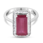 AA African Ruby (FF) and Natural Diamond Ring (Size O) in Platinum Overlay Sterling Silver 4.00 Ct.