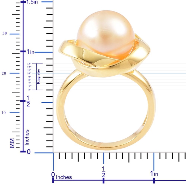 Very Rare Size South Sea Golden Pearl (Rnd 12 to 12.5 mm) Ring in Yellow Gold Overlay Sterling Silver