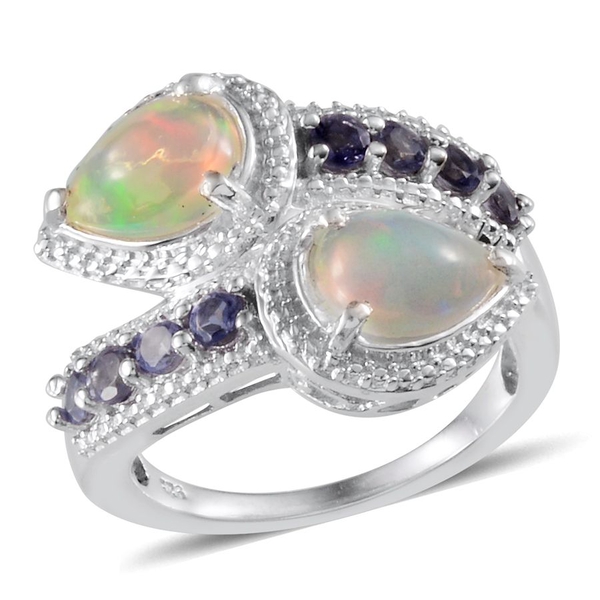 Ethiopian Welo Opal (Pear), Iolite Ring in Platinum Overlay Sterling Silver 2.000 Ct.