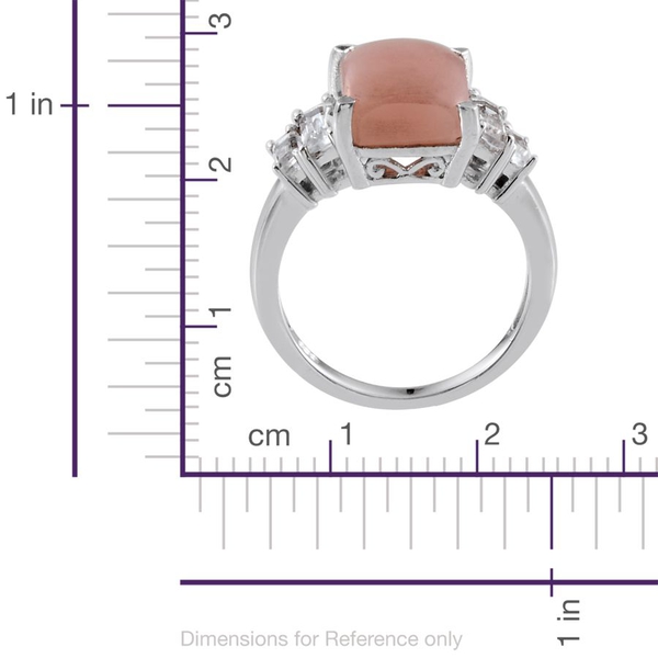 Peruvian Pink Opal (Oct 3.75 Ct), White Topaz Ring in Platinum Overlay Sterling Silver 5.150 Ct.