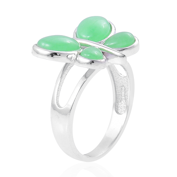 Green Jade Butterfly Ring in Rhodium Plated Sterling Silver 7.000 Ct.
