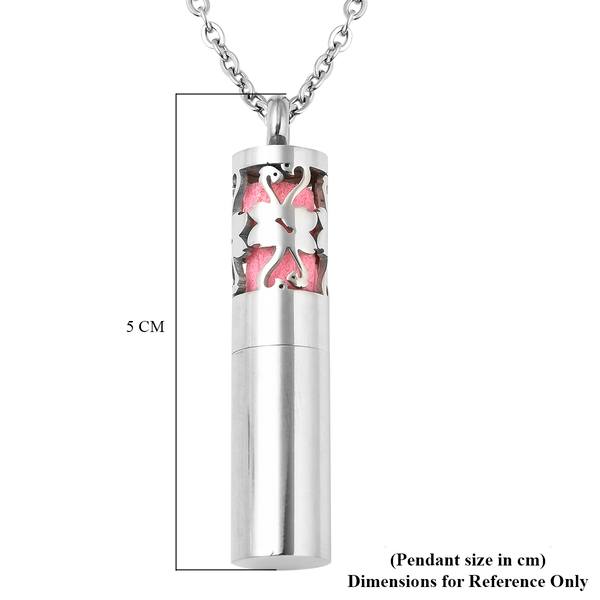 Fragrance Bottle Pendant with Chain (Size - 24) in Stainless Steel - Pink
