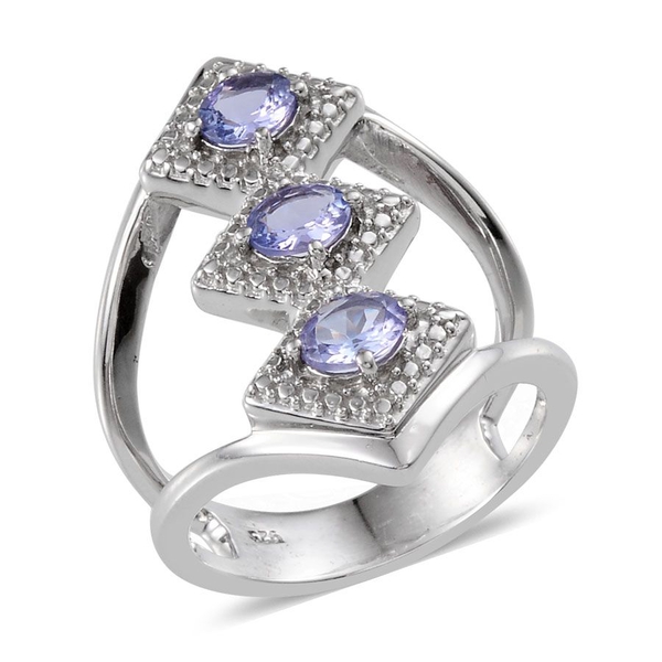 Tanzanite (Ovl) Trilogy Ring in Platinum Overlay Sterling Silver 1.250 Ct.