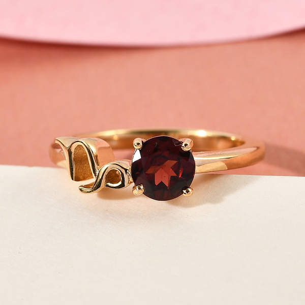 AA Mozambique Garnet Zodiac-Capricorn Ring in 14K Gold Overlay Sterling Silver 1.05 Ct.