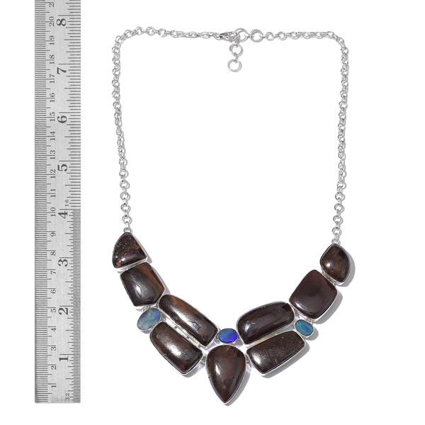 One Off A Kind- Boulder Opal Rock and Opal Double Necklace (Size 18 with 1 inch Extender) in Sterling Silver 197.310 Ct. Silver wt 28.54 Gms.