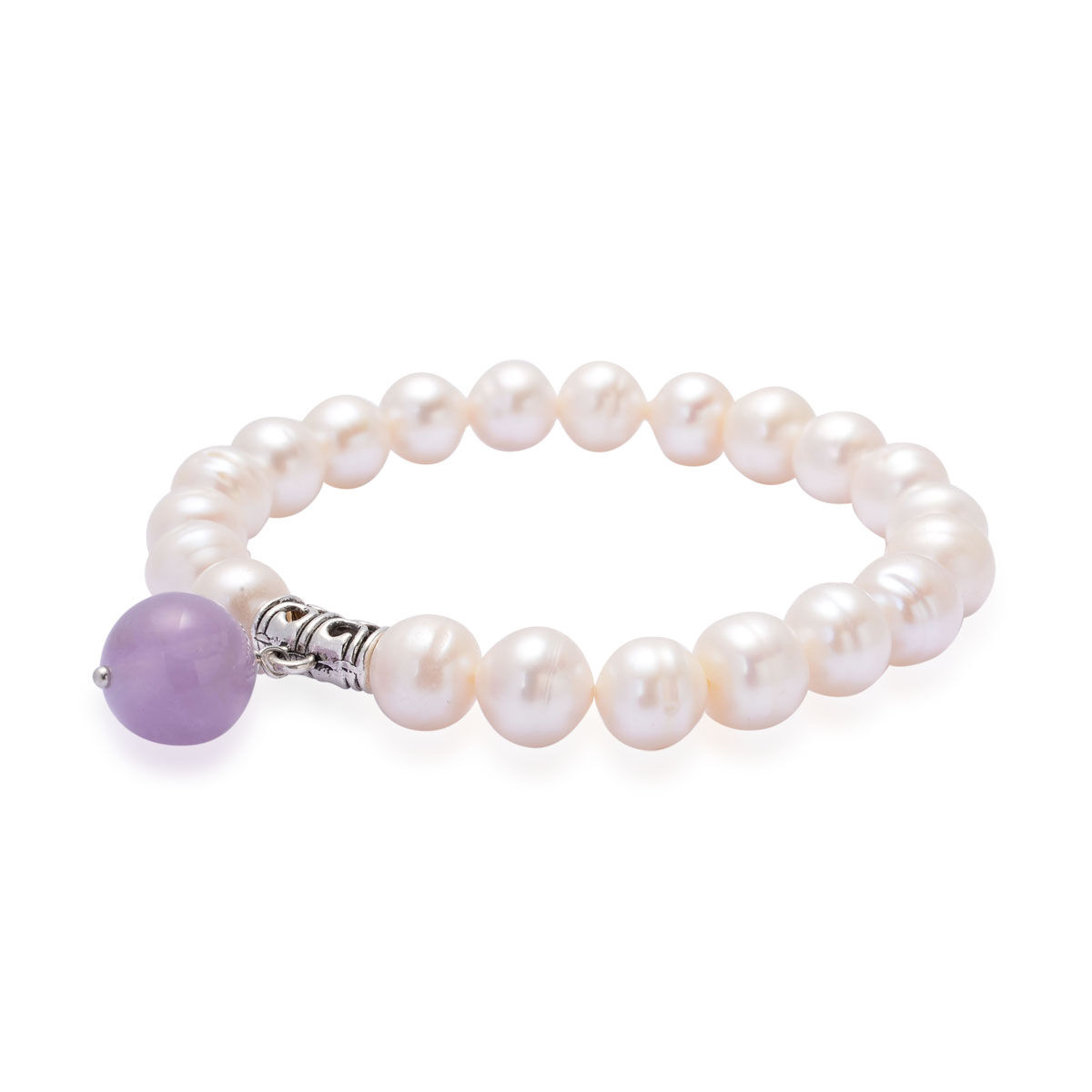 Fresh Water Pearl (9-11mm) and Purple Jade Stretchable Bracelet 60.000 Ct.