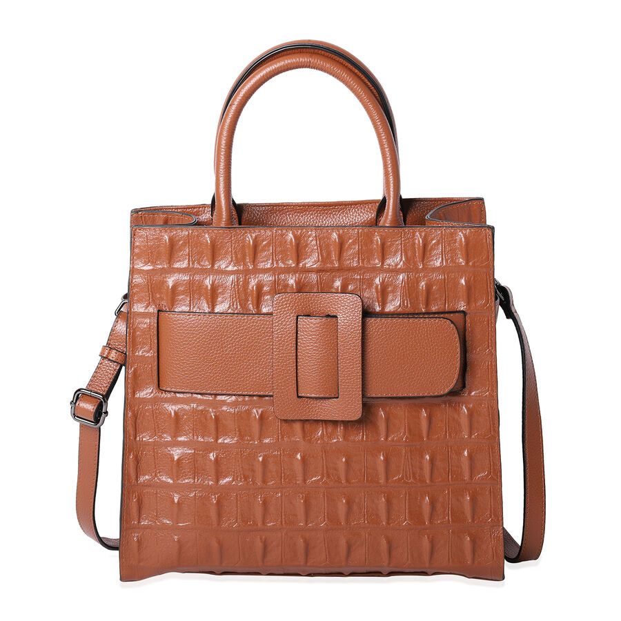 100% Genuine Leather Quilted Pattern Handbag with Buckle and Shoulder Strap (Size 30x15x31cm ...