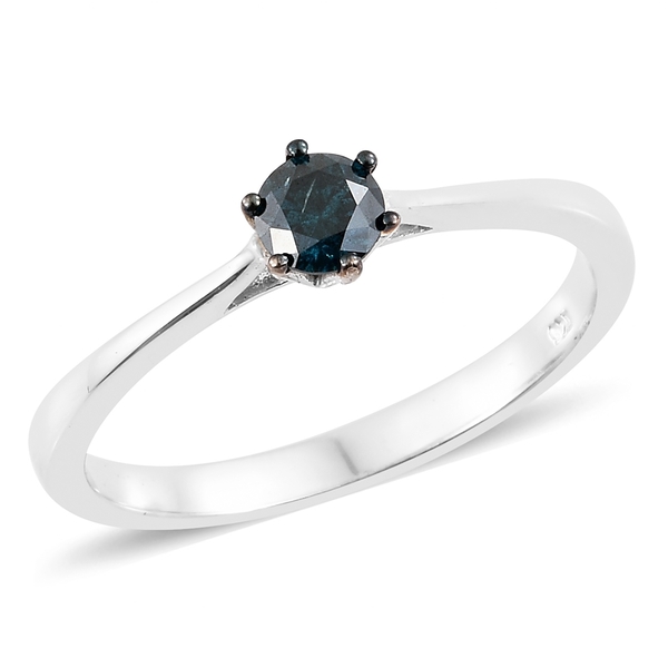 0.50 Ct Blue Diamond Solitaire Ring in Blue and Platinum Plated Sterling Silver SGL Certified