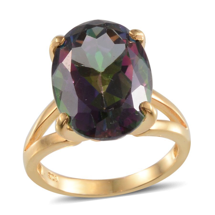 Northern Lights Mystic Topaz (Ovl) Solitaire Ring in 14K Gold Overlay Sterling Silver 15.500 Ct.